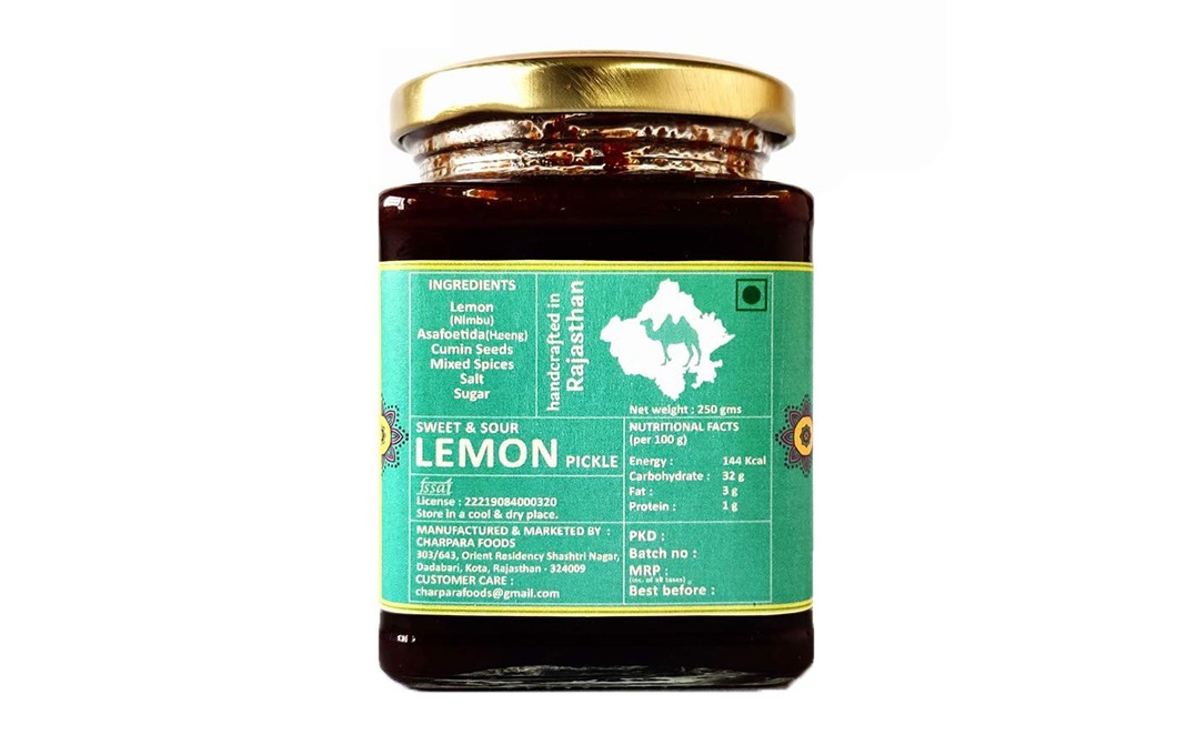 Charpara Nimbu Ka Khatta Meetha Achaar    Glass Jar  250 grams